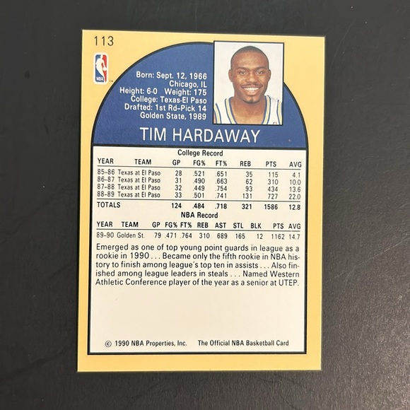 🏀⭐️ROOKIE. Rare Error Card. Tim Hardaway. Rookie of the YR. 1990 NBA HOOPS 113 - Picture 2 of 2